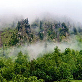 Wand am Berghang mit Nebel