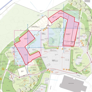 Im Plan markierte 4 Elemente in den Himmelsrichtungen