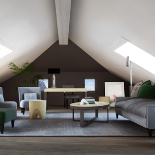 Möblierter Wohnbereich im Dachgeschoss